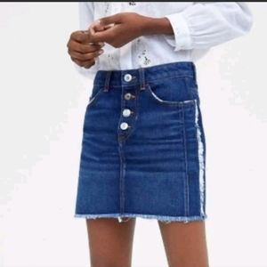 Zara Frayed Western Denim Mini Skirt Raw Hem Distressed Boho Silver Button Fly